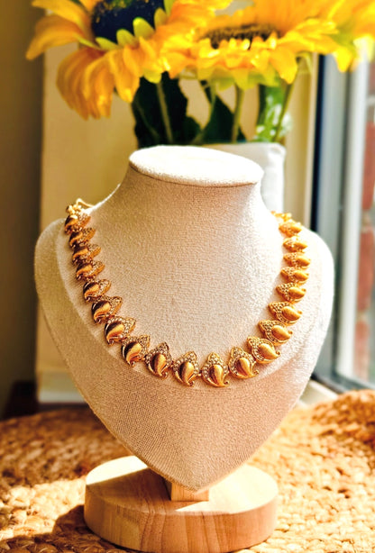 Gold Leaf Crystal Statement Necklace