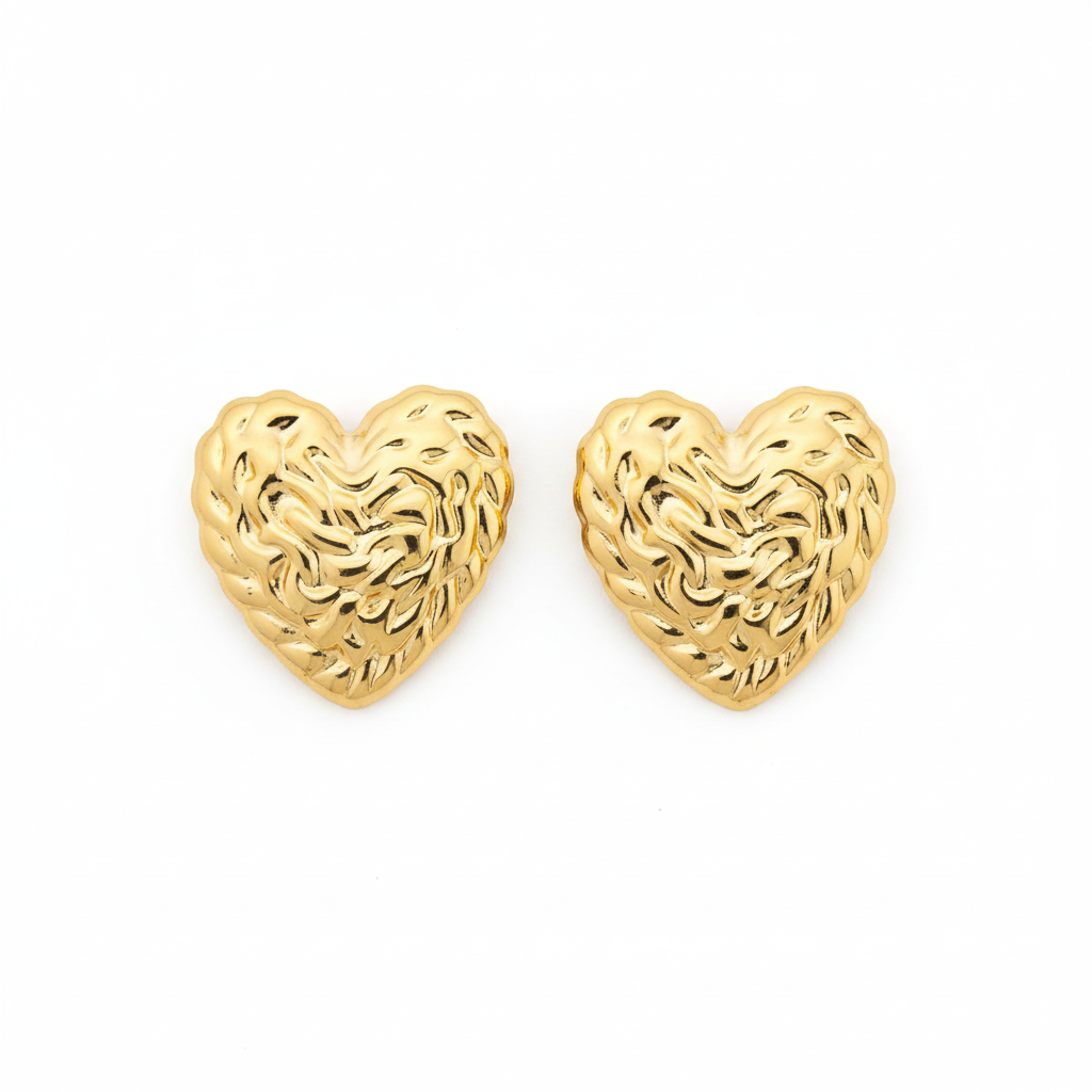 Clean White - Chunky Gold Heart Earrings