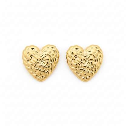 Clean White - Chunky Gold Heart Earrings