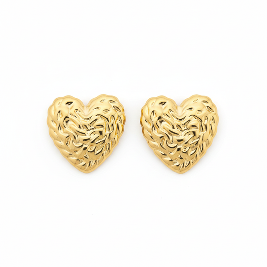 Clean White - Chunky Gold Heart Earrings