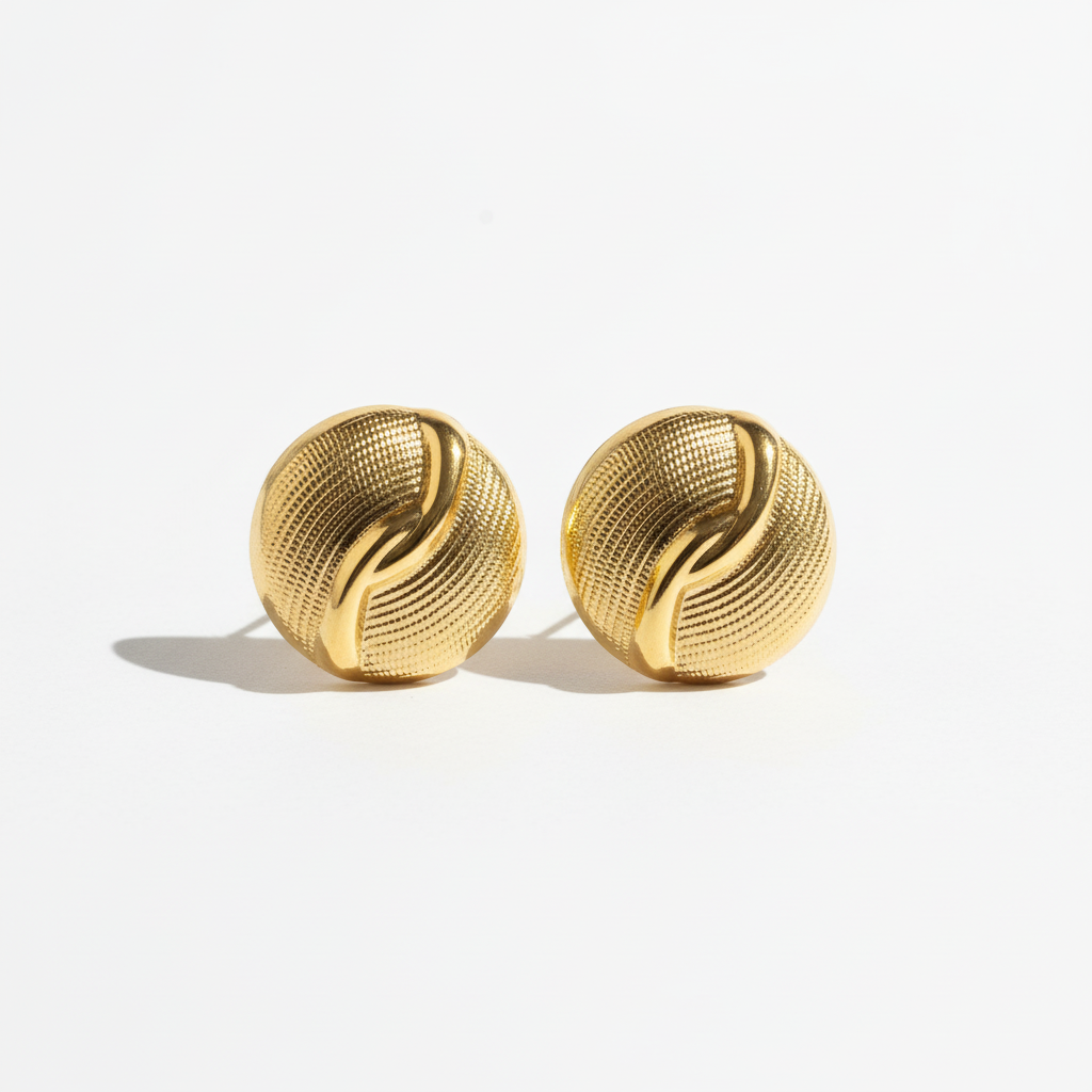 Clean White - Gold Dome Ribbed Swirl Studs