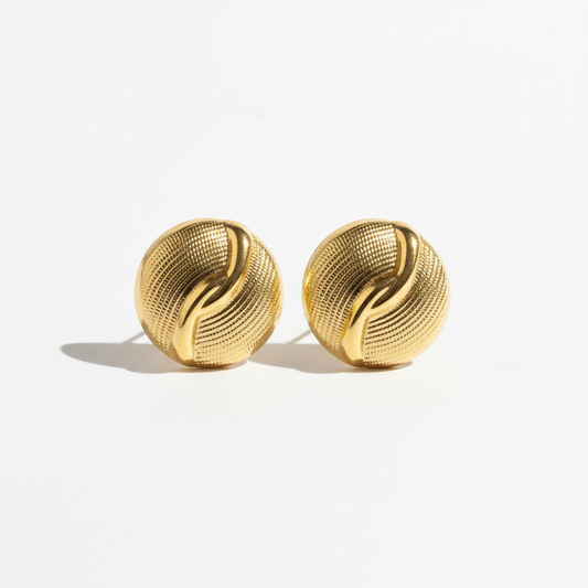 Clean White - Gold Dome Ribbed Swirl Studs