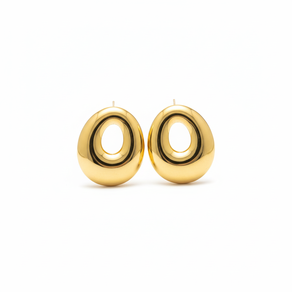 Clean White - Gold Open Oval Hoop Studs Bright