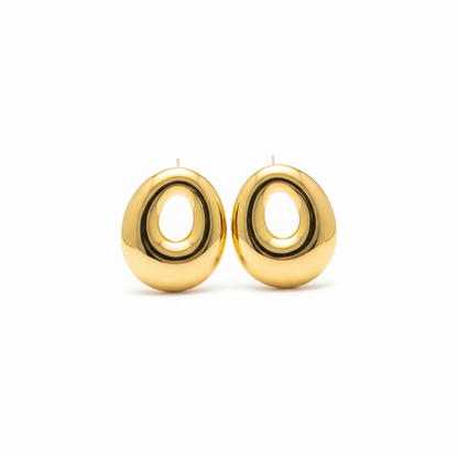 Clean White - Gold Open Oval Hoop Studs Bright