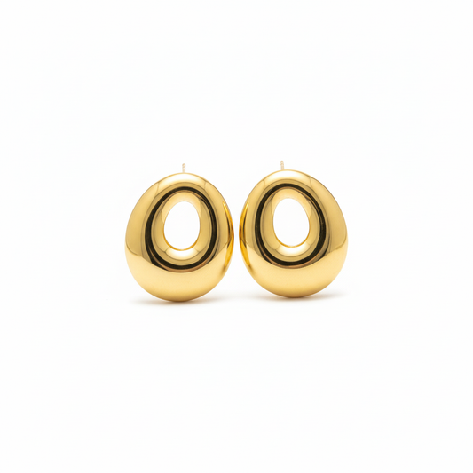 Clean White - Gold Open Oval Hoop Studs Bright