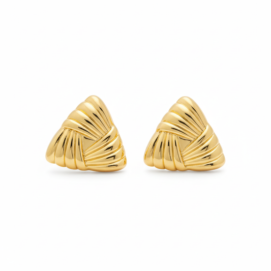 Clean White - Gold Woven Triangle Studs v2