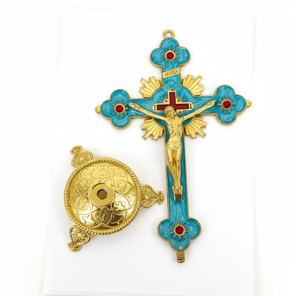 Crucifix & Base Flat Lay - White Background