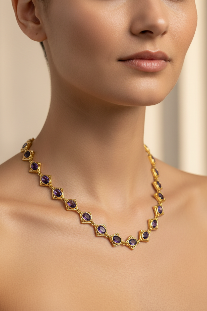 Gold Geometric Stone Necklace & Earring Set