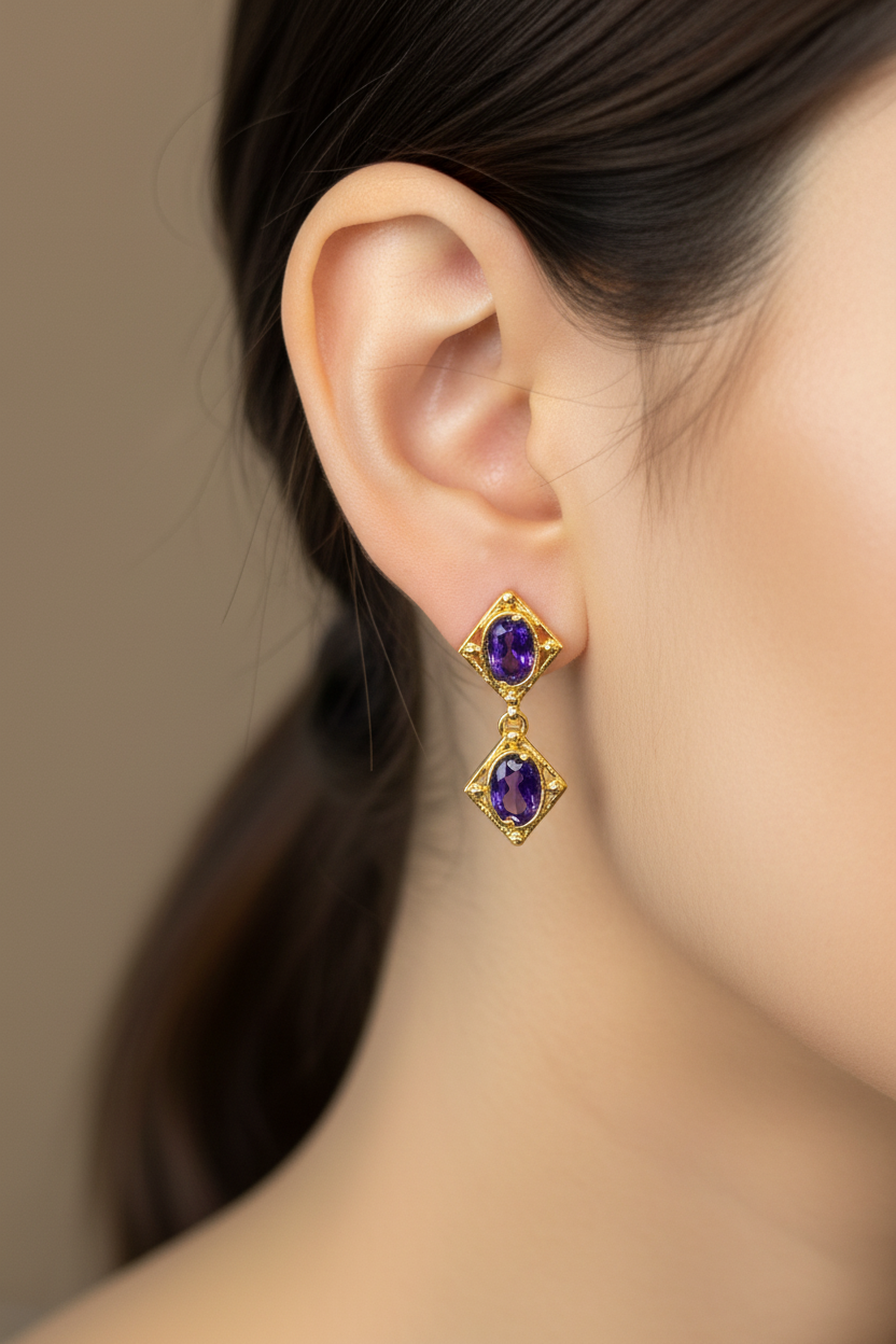 Gold Geometric Stone Necklace & Earring Set
