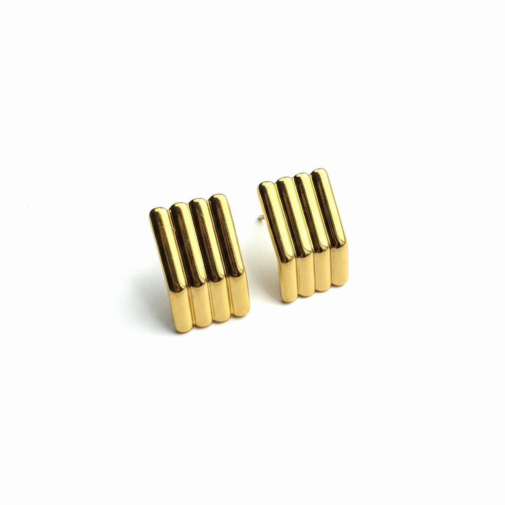 Gold Ribbed Earrings Product Shot