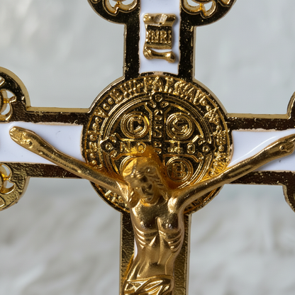 Gold Saint Benedict Crucifix - Medallion Close-up