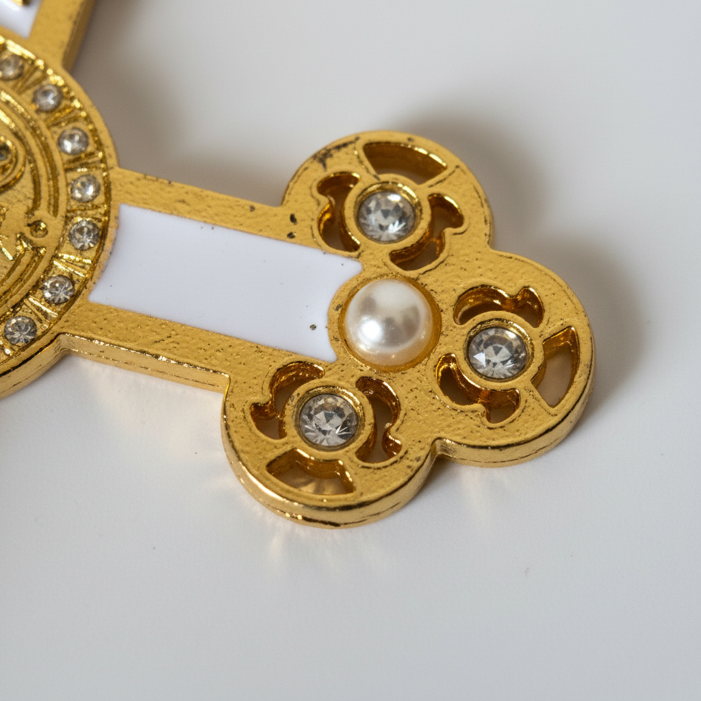 Gold Saint Benedict Crucifix - Terminal Close-up
