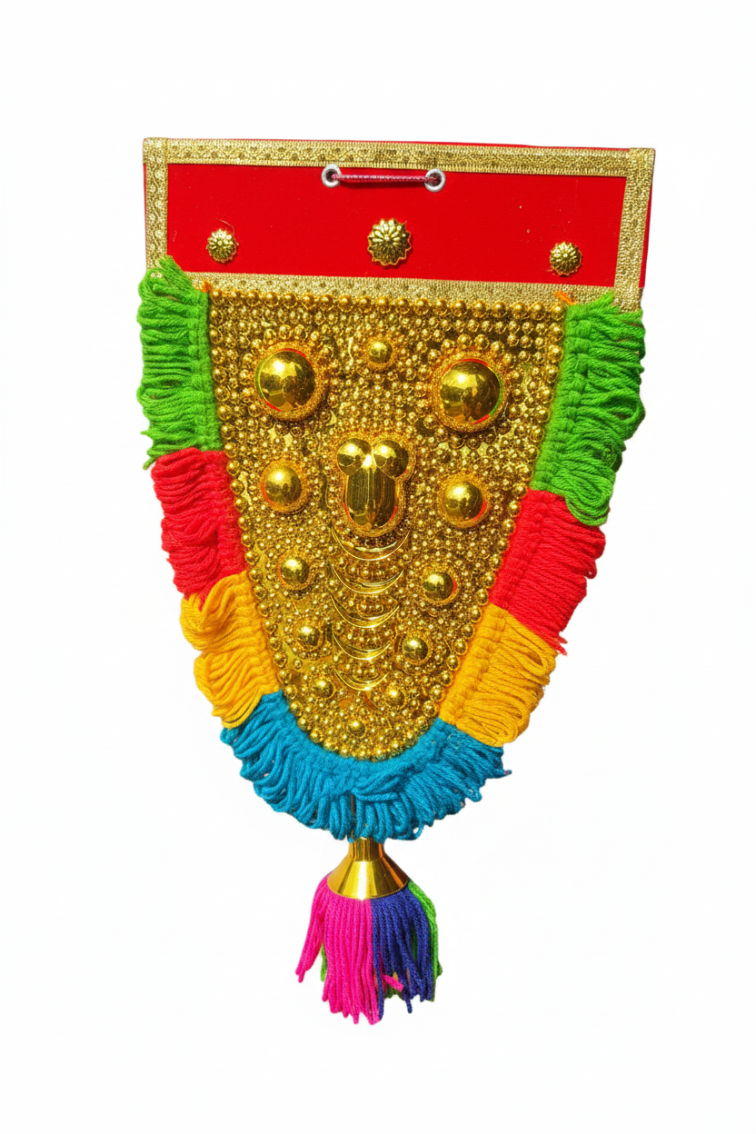 Nettipattam 40cm x 22cm green red yellow fringe variant