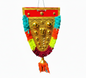 Handcrafted gold and multicolour decorative wall hanging with yarn fringe and brass bell tassel