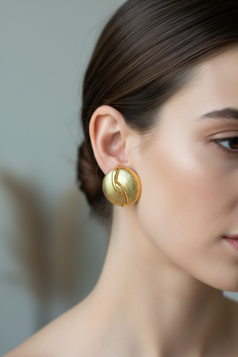 Lifestyle - Gold Dome Ribbed Swirl Studs