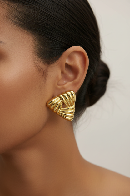 Lifestyle - Gold Woven Knot Triangle Studs