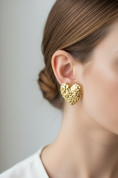 Lifestyle Shot - Chunky Gold Heart Earrings