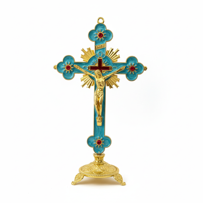 Ornate Crucifix Statue - Flat Lay White Background