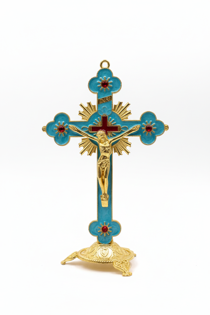 Ornate Crucifix Statue - Standing White Background
