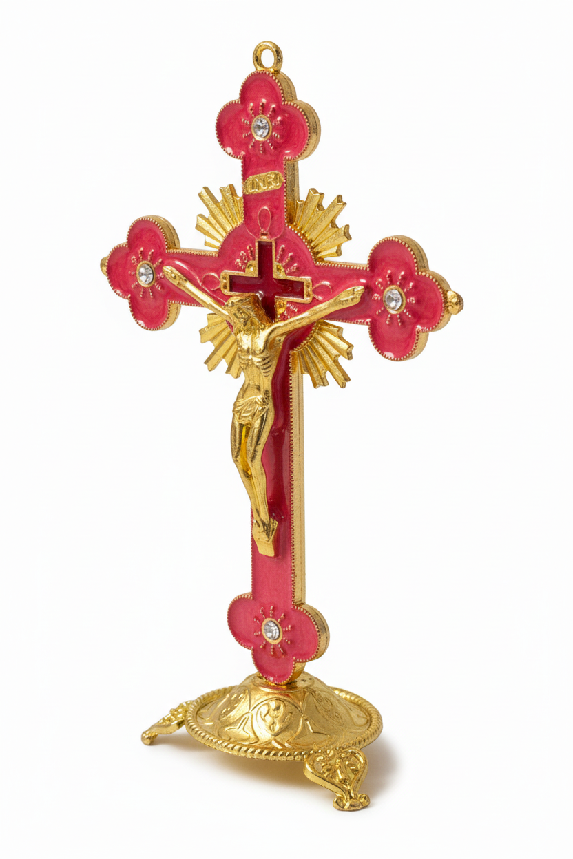 Red Enamel Crucifix - Angled