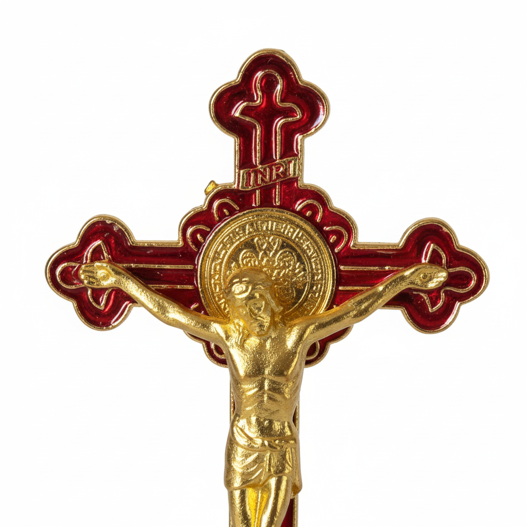 Red Enamel Crucifix - Centre Close-up