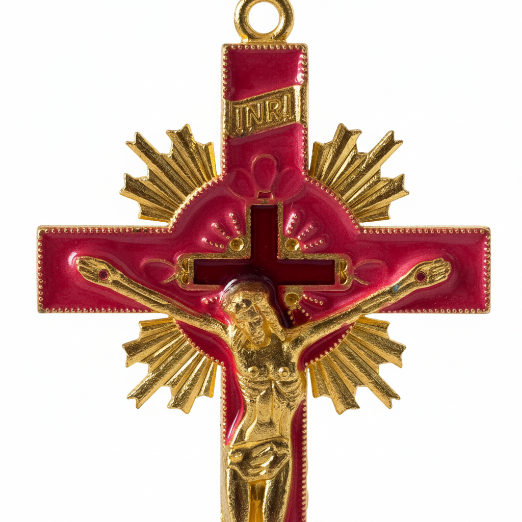 Red Enamel Crucifix - Corpus Close-up
