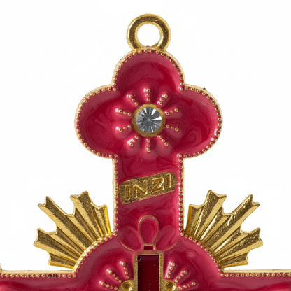 Red Enamel Crucifix - Flower End Close-up