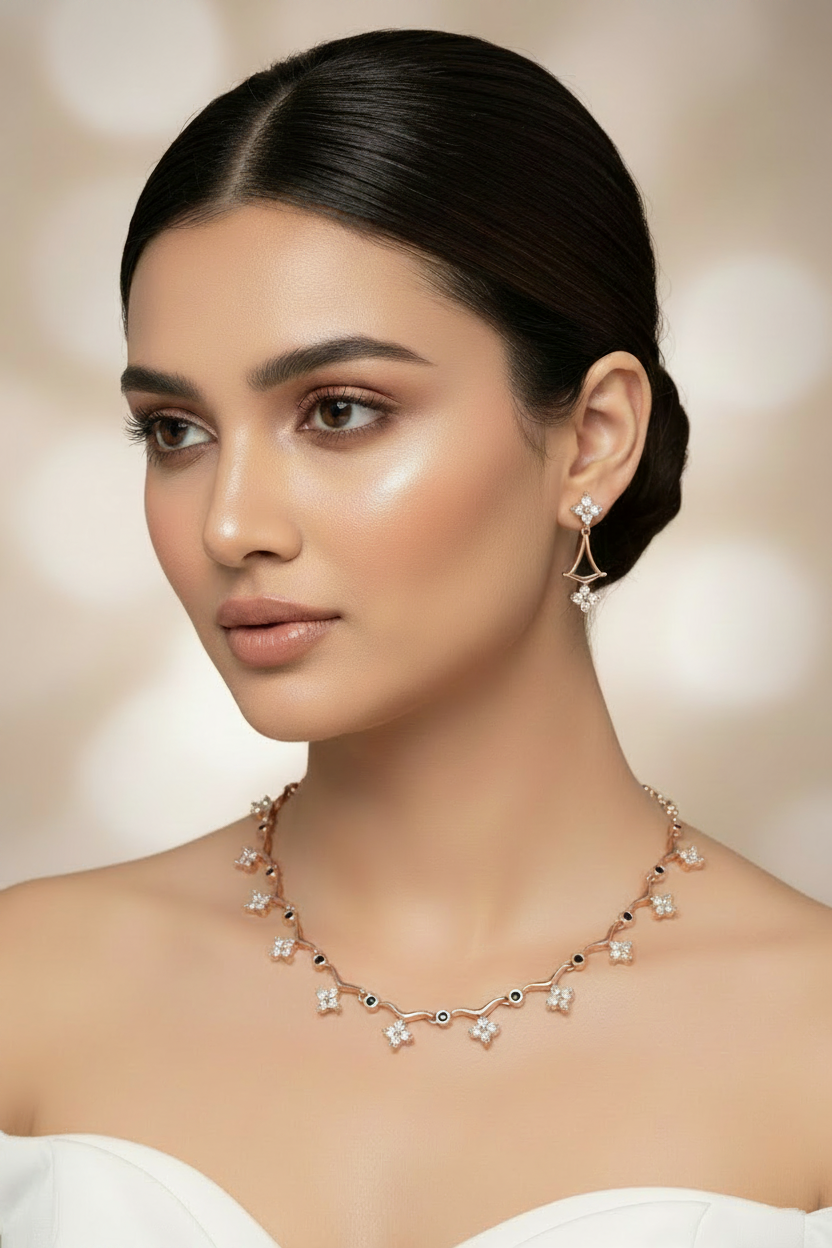 Rose Gold Necklace & Earring Set – Corrected Earrings
