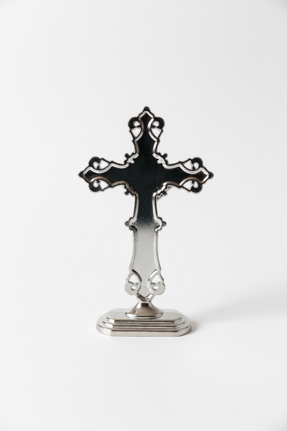 Silver Blue Enamel Crucifix - Back View
