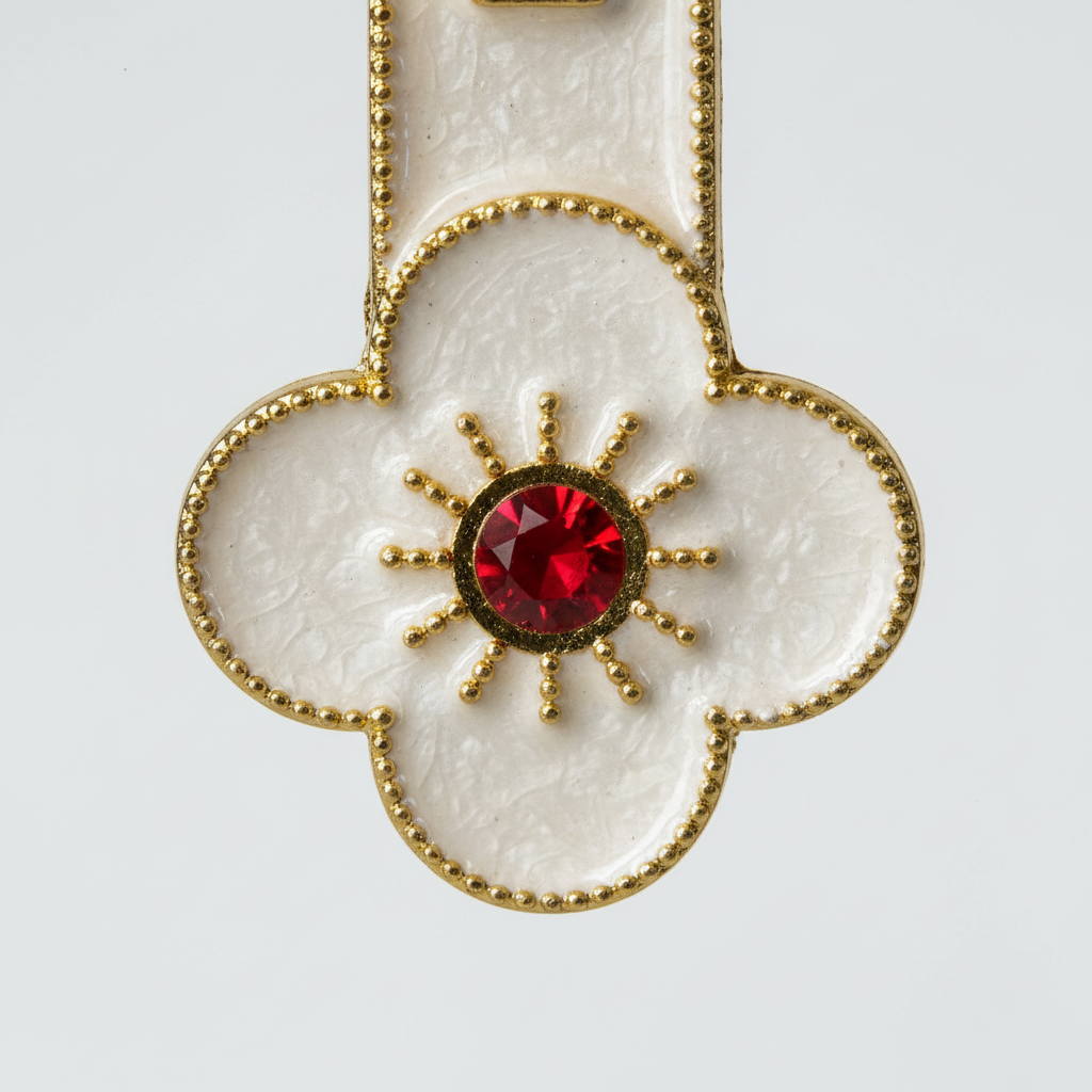 White Enamel Gold Crucifix - Terminal Close-up